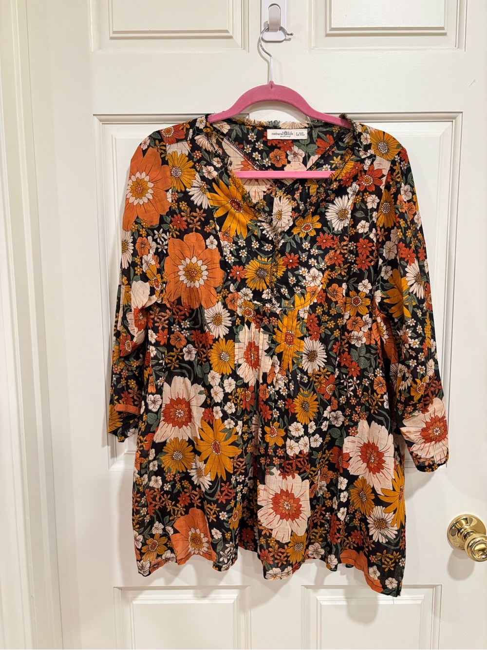 Natural Life Cotton Tunic-in-a-Bag in a gorgeous orange floral print size L/XL